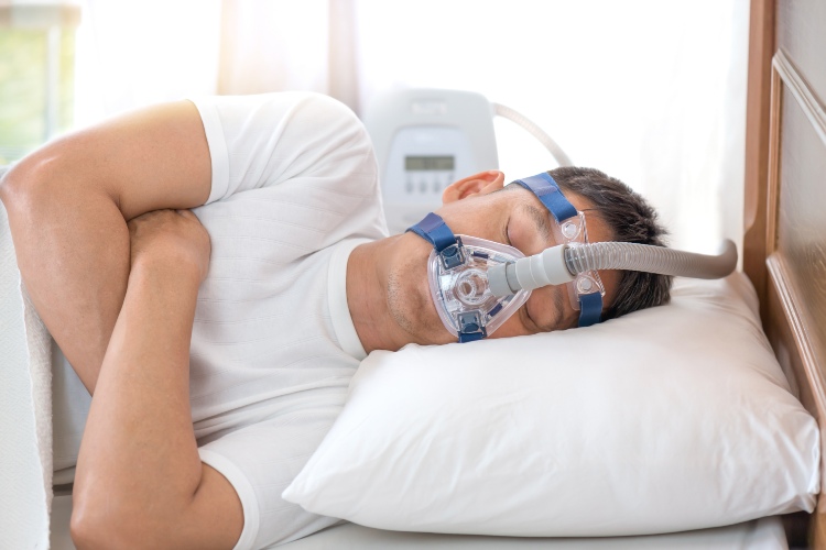 CPAP mask in use during sleep therapy for better rest and breathing support.